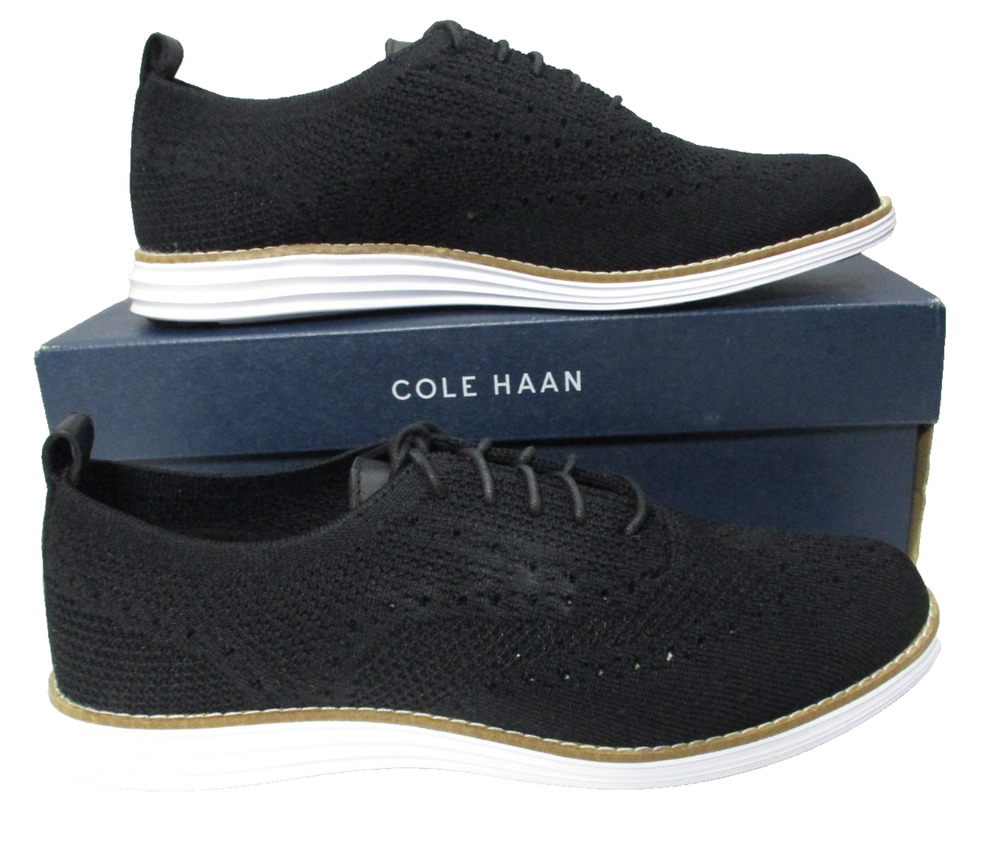 Cole Haan Womens Sz 9 B Black OG Grand Stitchlite Wingtip Oxford Knit Shoes